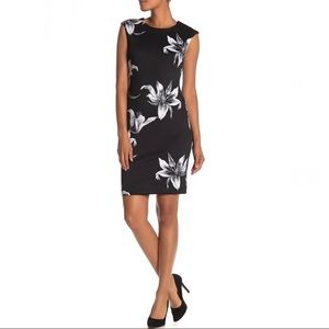 Tahari Black and White Floral Sheath Dress